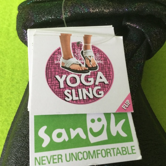 Sanuk Yoga Sling Sandals. Black, Metallic Shimmer - Picture 2 of 6